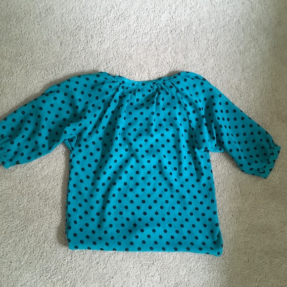 Turquoise polkadot girls blouse - Picture 2 of 2